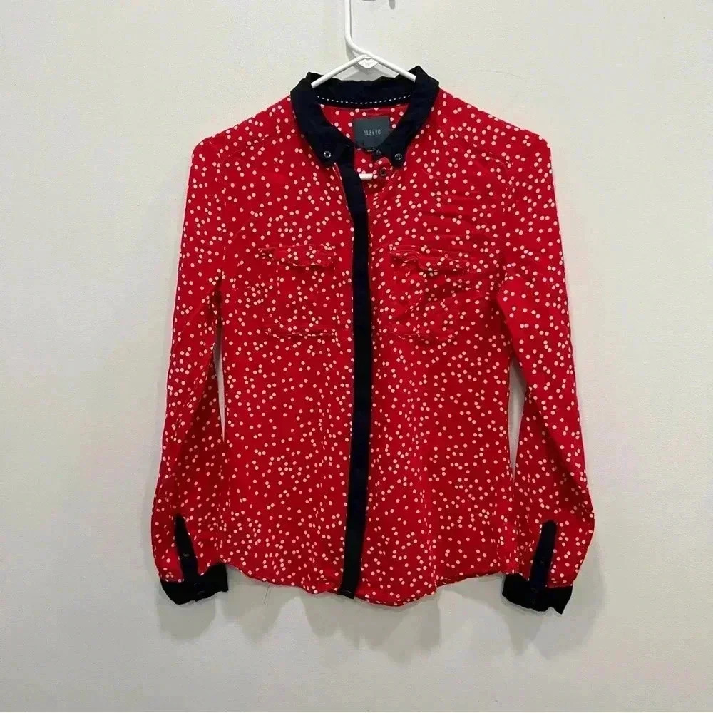 ANTHROPOLOGIE Maeve Polka Dot Bagatelle Blouse Size 0 - Picture 2 of 9